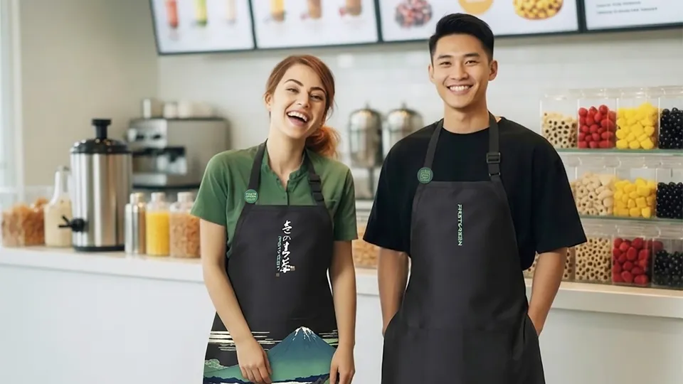 Two FirstGreen team members in branded aprons